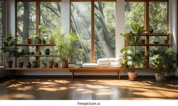 Indoor plants in front of a large window