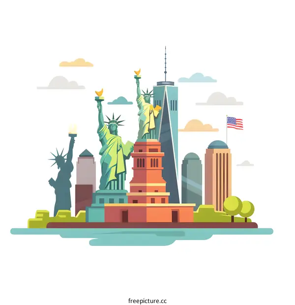 New York City Skyline with Statue of Liberty