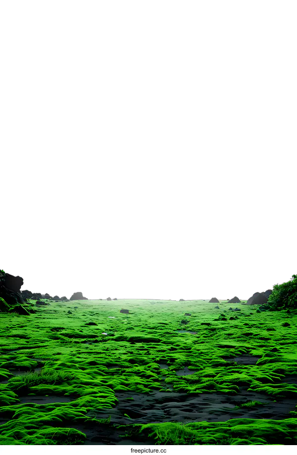 [Transparent Background PNG]Green Algae Covered Black Sand Beach