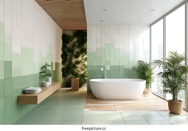 Modern Minimalist Green and White Bathroom
