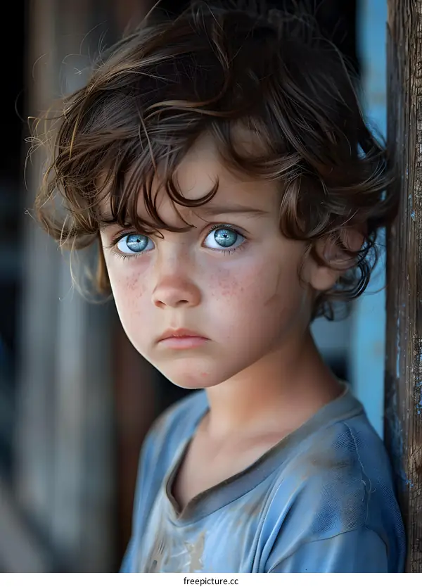 Portrait of a boy with blue eyes and brown hair