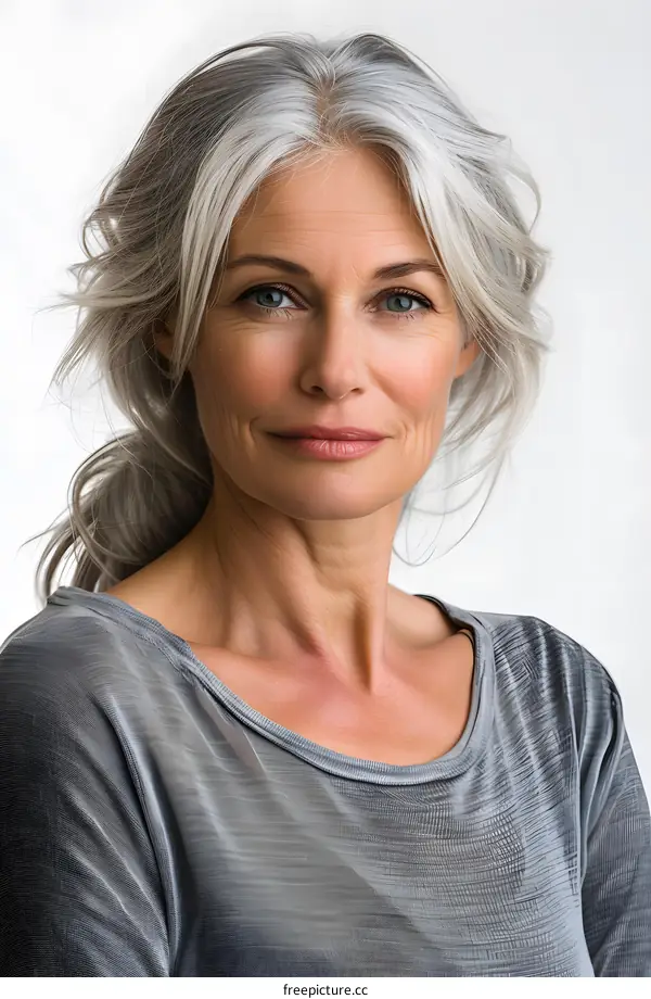 Portrait of a mature woman with gray hair