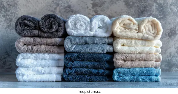 Stack of Soft, Neutral-Colored Towels