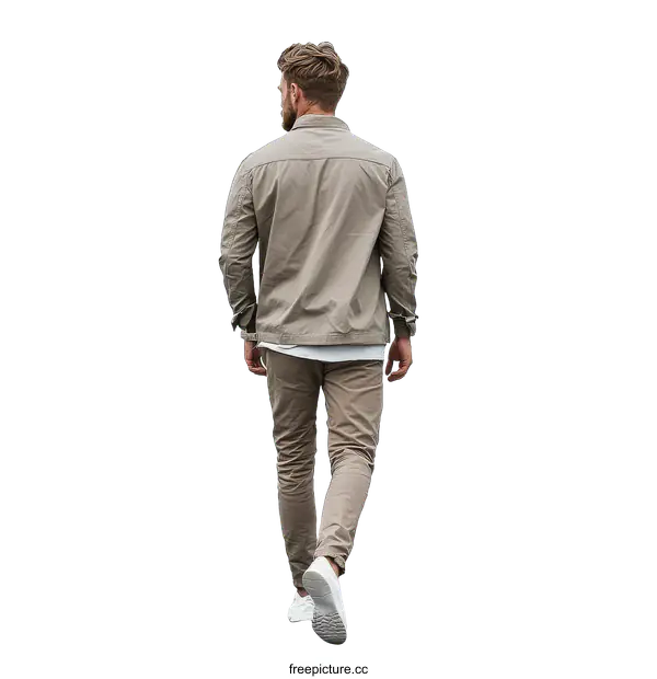 [Transparent Background PNG]Stylish Man in Beige Jacket and Pants