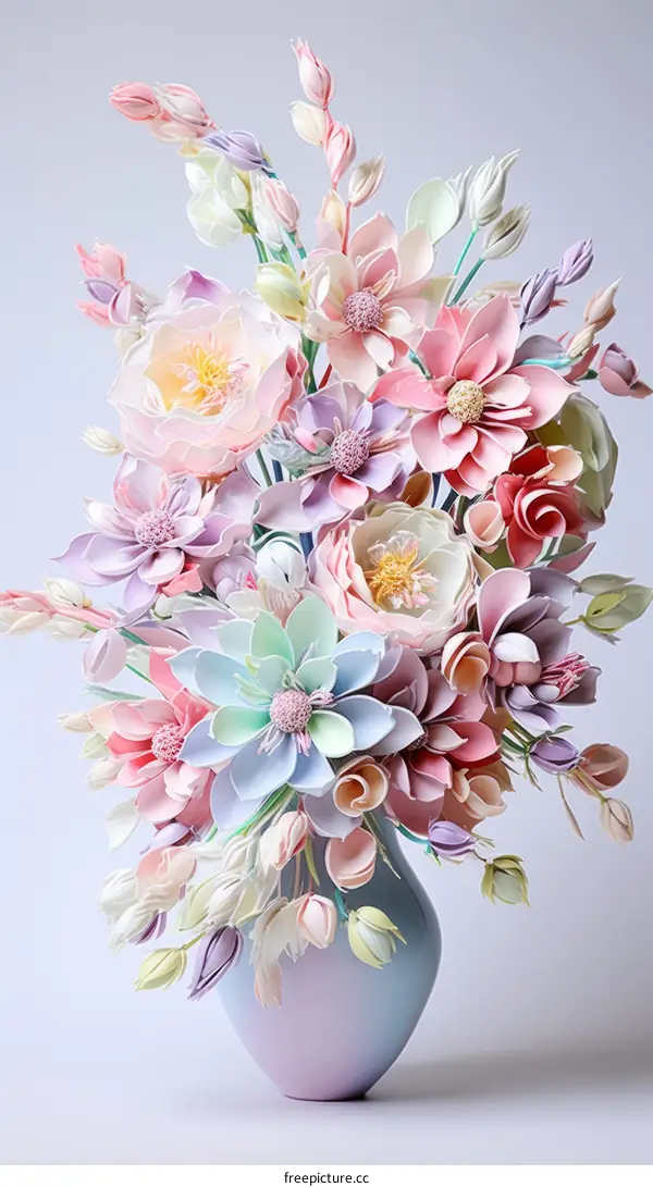 A beautiful bouquet of pastel colored flowers in a vase