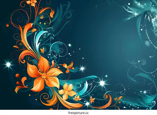 Orange flowers and blue background