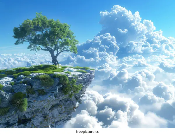 Lonely Tree Overlooking Clouds on a Cliff