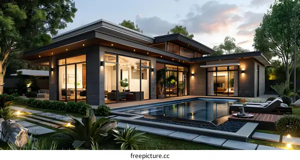 A modern house with a swimming pool