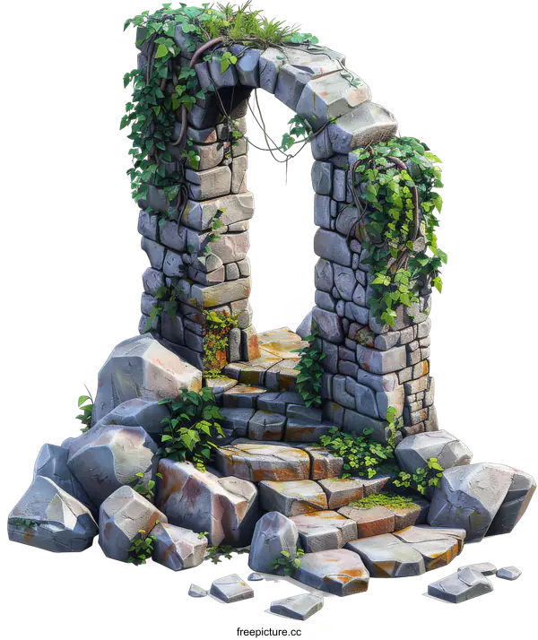 [Transparent Background PNG]ancient stone archway overgrown with plants
