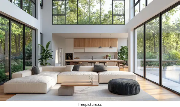 Modern Living Room with Large Windows and Natural Light