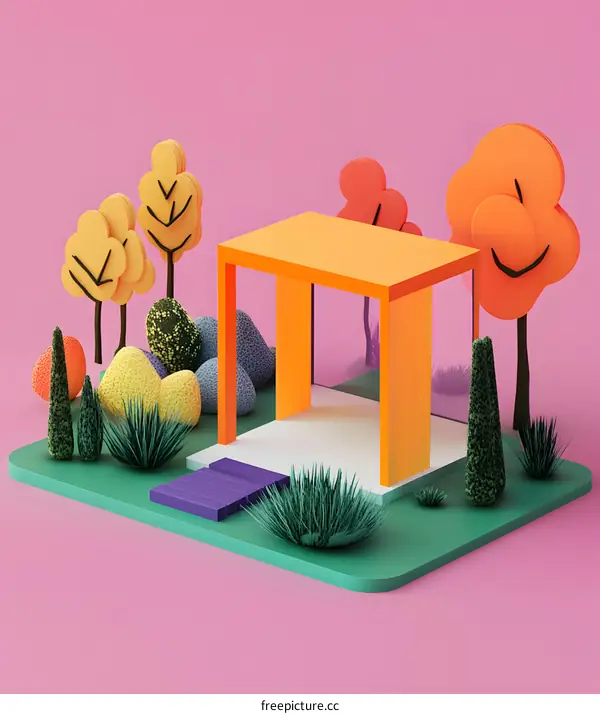 Minimalist 3D Illustration of a House with a Garden