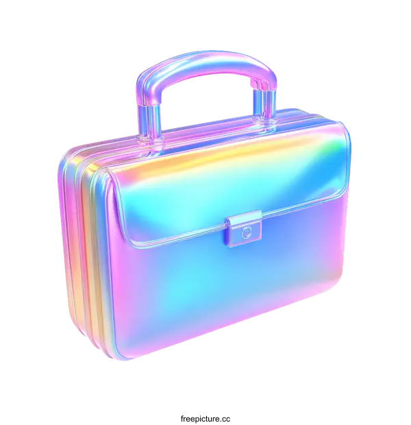 [Transparent Background PNG]Rainbow Holographic Business Briefcase Illustration