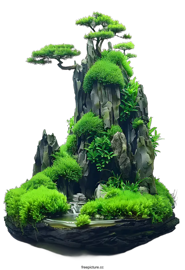 [Transparent Background PNG]Miniature Mountain Landscape with Water Feature