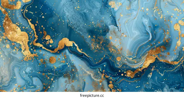 Abstract Blue and Gold Fluid Art Painting