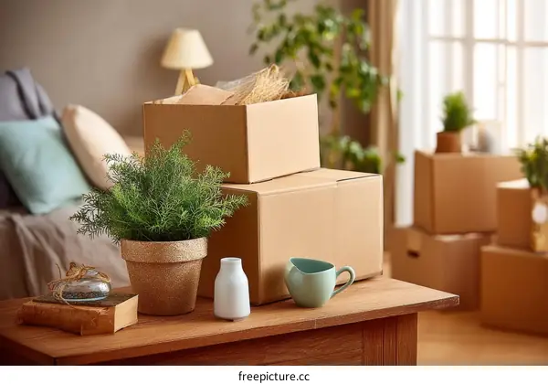 Moving Day Home Packed with Cardboard Boxes