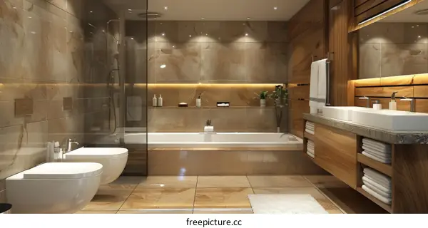 Modern Bathroom Interior Design with Wood Accents