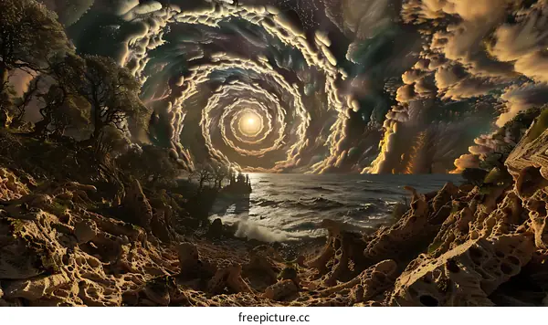 Spiral Clouds Over The Ocean