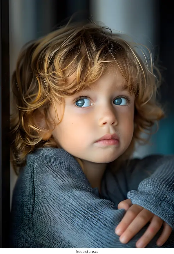 Portrait of a blond boy with blue eyes