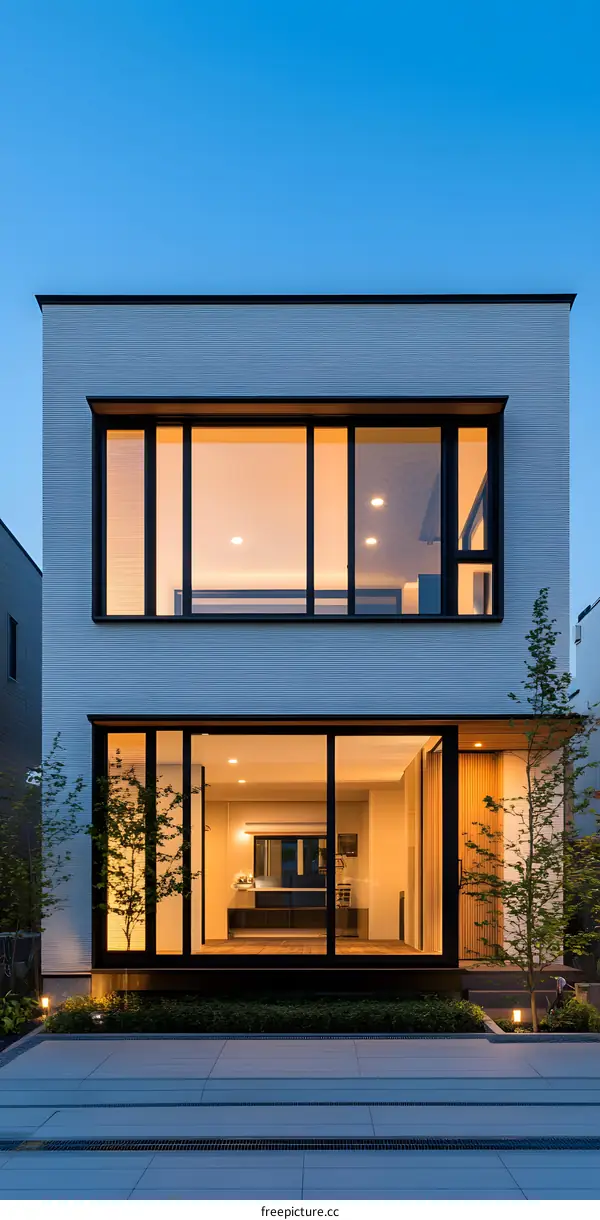 Modern Two Story Home with Large Windows and Front Yard