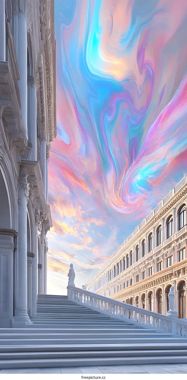 Marble Stairs Leading to a Fantasy Sky