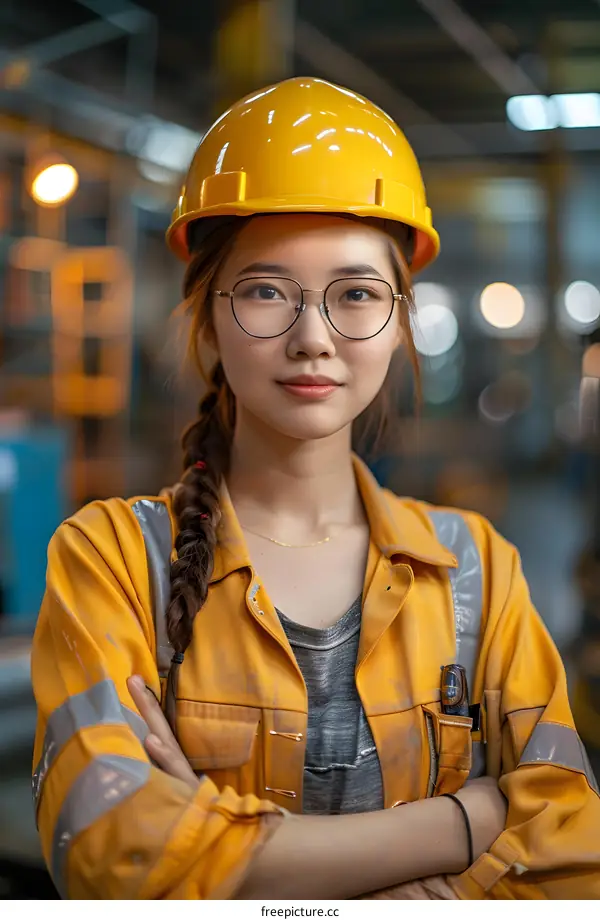 Confident Female Engineer in a Factory Setting
