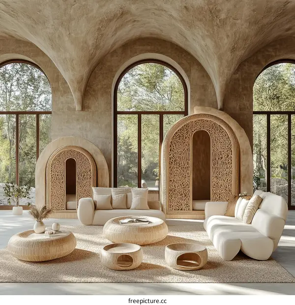 Modern Beige Living Room with Unique Furniture