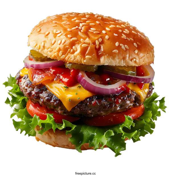 [Transparent Background PNG]Delicious Cheeseburger on White Background