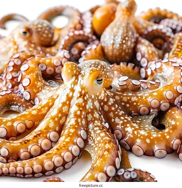 A group of octopuses on a white surface