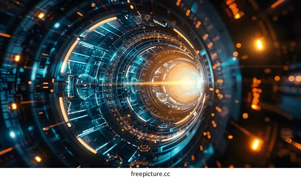 Blue and orange technology tunnel