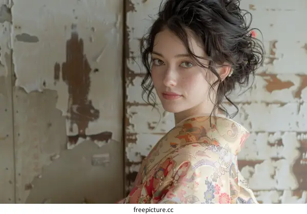 Portrait of a young woman in a kimono