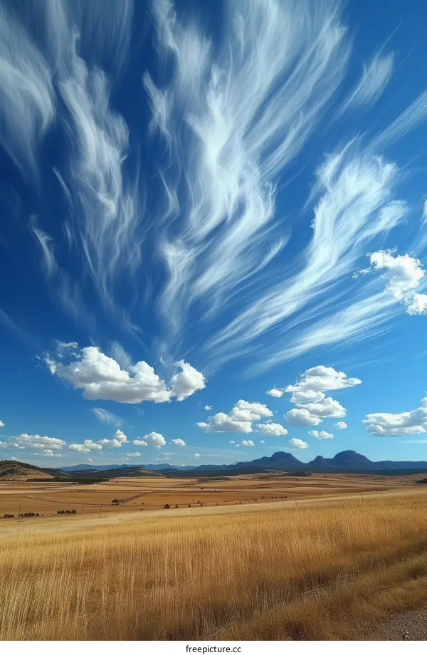 Cirrus clouds over a field of wheat
