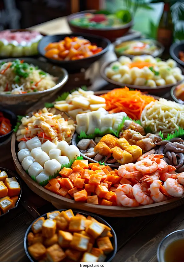 Assortment of Japanese New Year Dishes on a Table