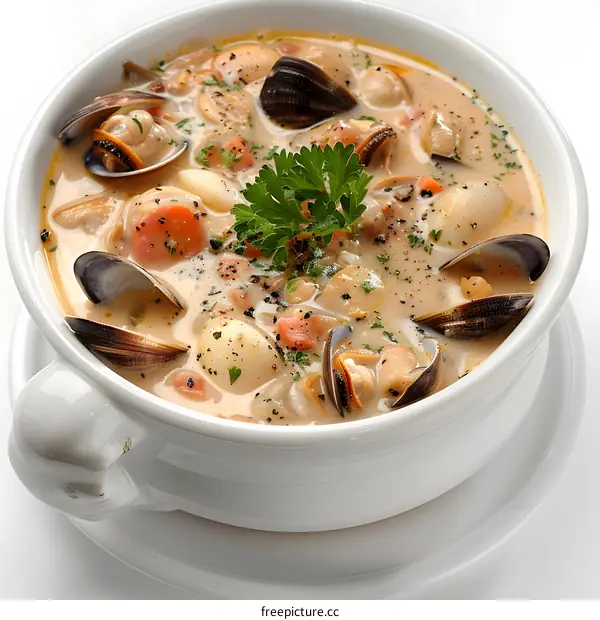 Seafood Chowder in White Bowl