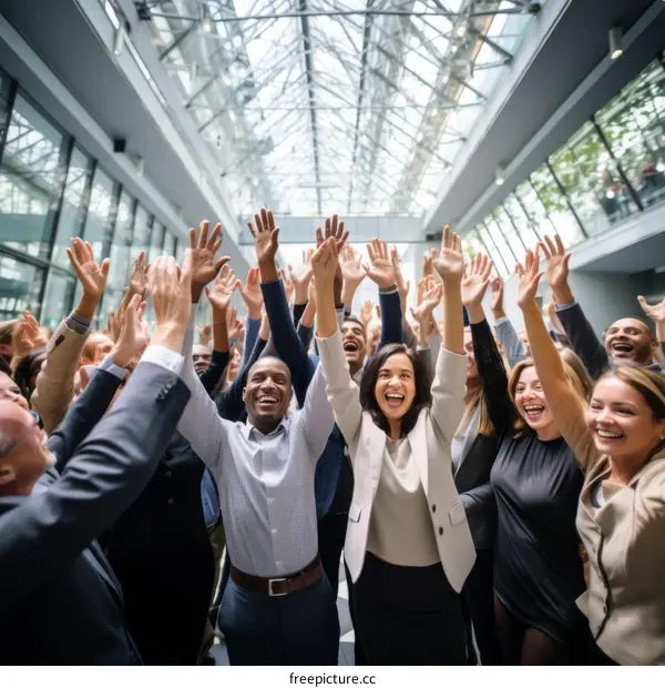 A Diverse Group of People Raising Their Hands in Celebration
