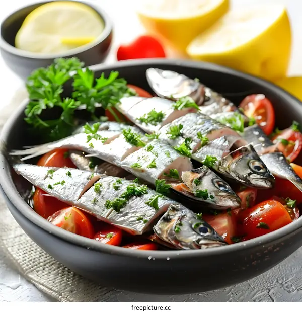 Mediterranean style sardines with tomatoes and herbs