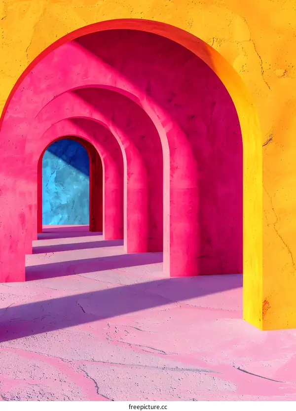Abstract Pink and Yellow Archway with Light and Shadows