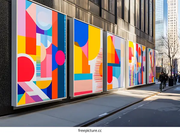 Abstract Geometric Mural Art on Building Wall