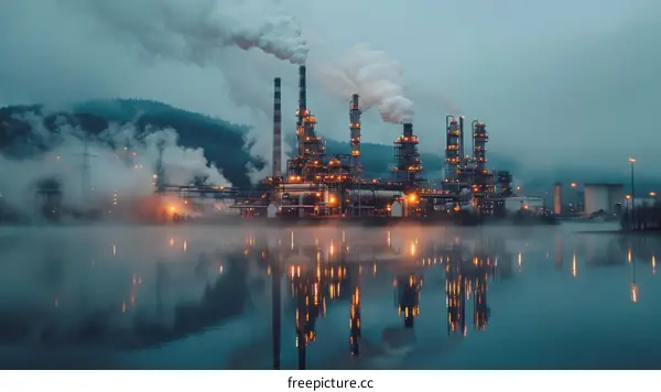 Twilight View of Oil Refinery Air Pollution