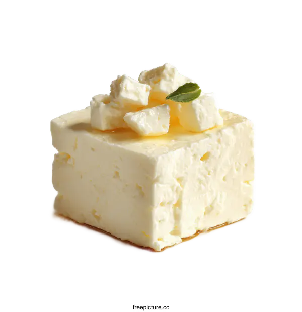 [Transparent Background PNG]Block of White Feta Cheese with Herbs