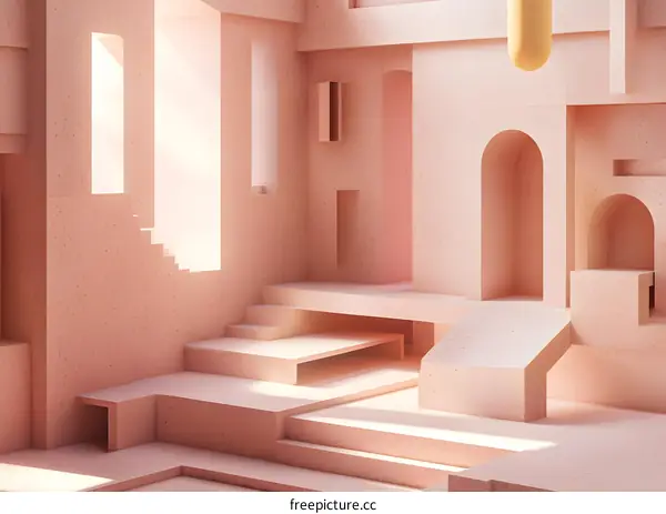 Abstract Minimalist Architecture Illustration with Beige Walls and Geometric Shapes