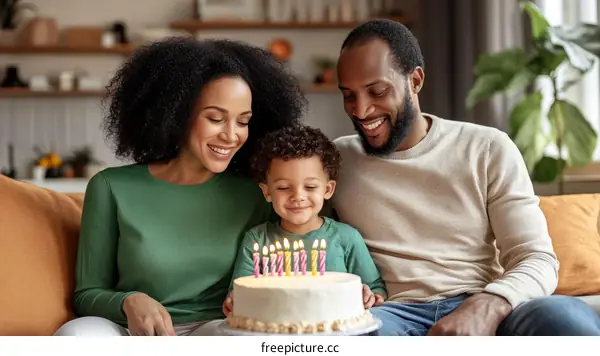 Happy Birthday Family Celebrating with Cake