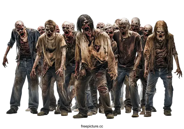 [Transparent Background PNG]Group of Zombies in Horror Movie Style