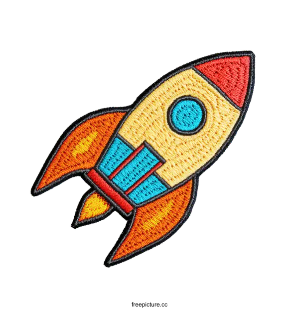 [Transparent Background PNG]Colorful Embroidered Rocket Patch Design