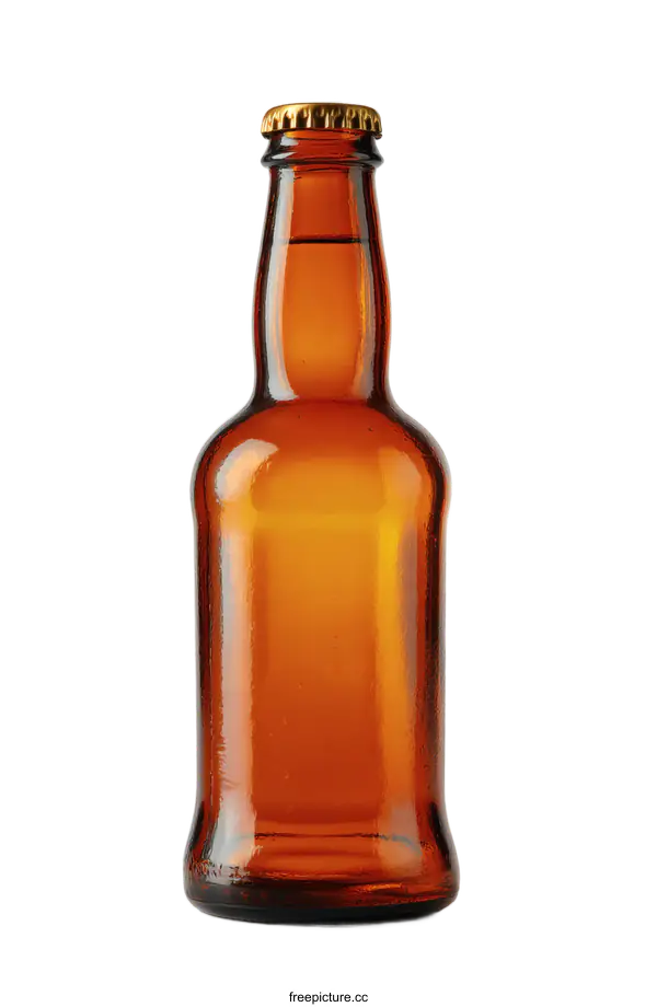 [Transparent Background PNG]Amber Glass Bottle with Gold Cap