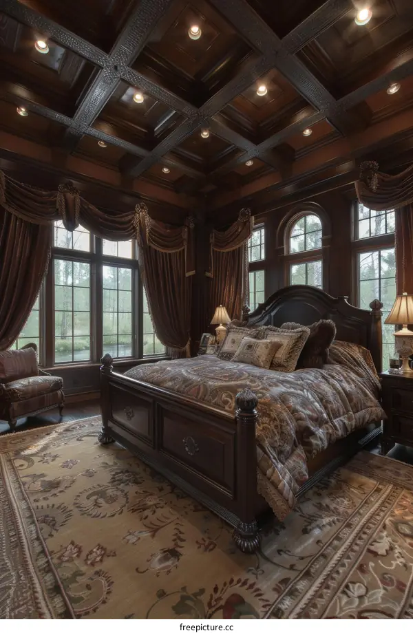 Luxury Bedroom with Exquisite Wood Ceiling