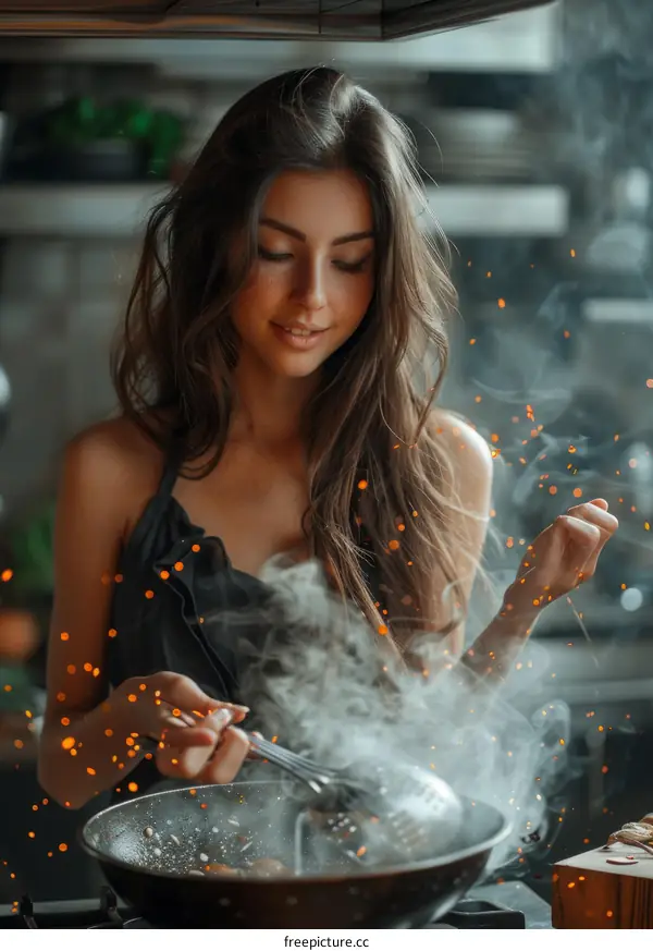 Beautiful young woman cooking in the kitchen