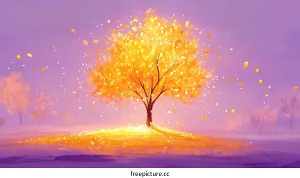 Golden Autumn Tree in a Magical Landscape