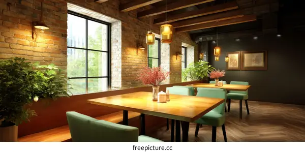 Modern Industrial Cafe Interior Design Illustration