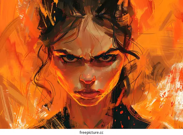 Woman With Angry Expression in Orange Hues