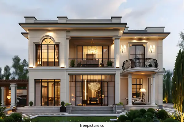 Three-story white modern villa